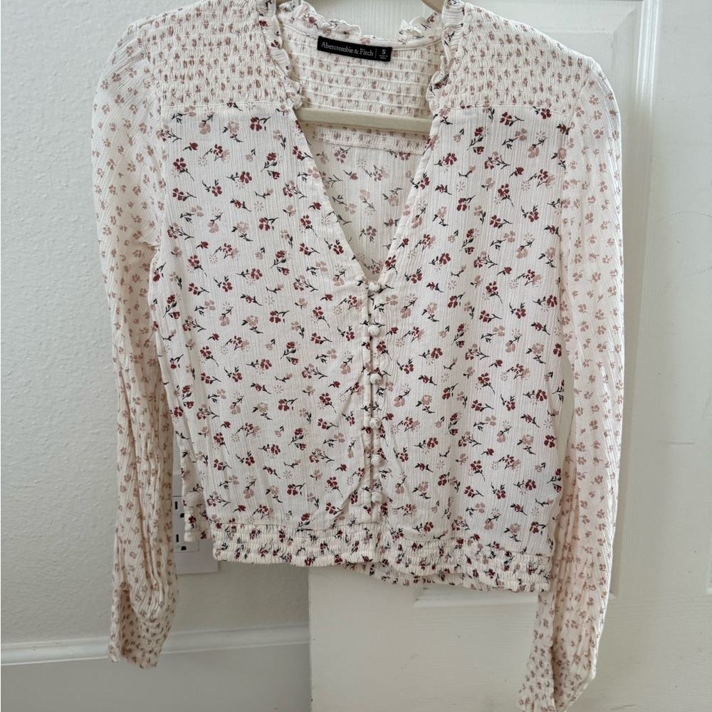Abercrombie & Fitch Cream Blouse with Red Floral Print